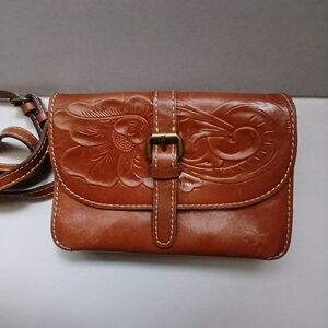Patricia Nash Tan Embossed Leather Wristlet